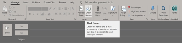 Check Names in Outlook