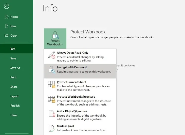 password protect in excel