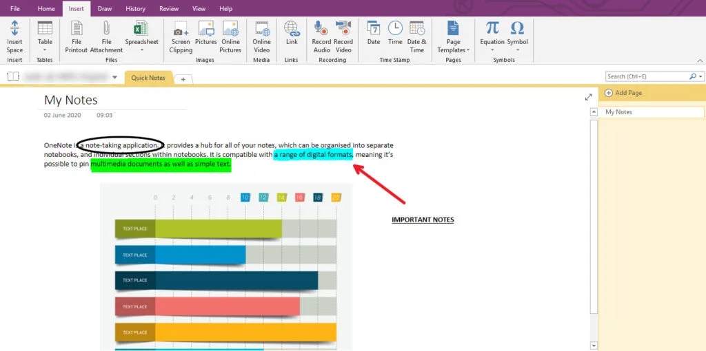 Notepage in OneNote