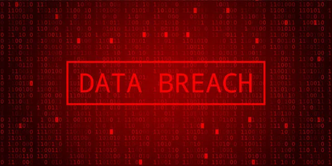 Digital Binary Code On Dark Red Background. Data Breach