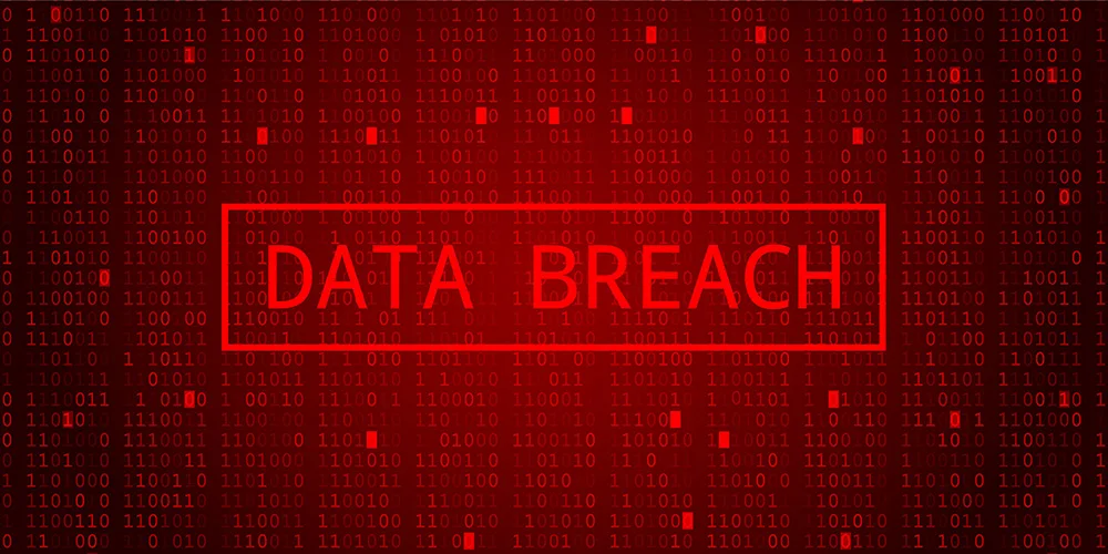 Digital Binary Code On Dark Red Background. Data Breach