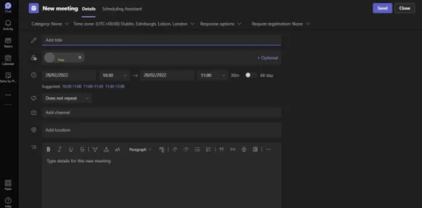 Microsoft Teams meeting scheduler