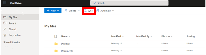 Sync feature in OneDrive