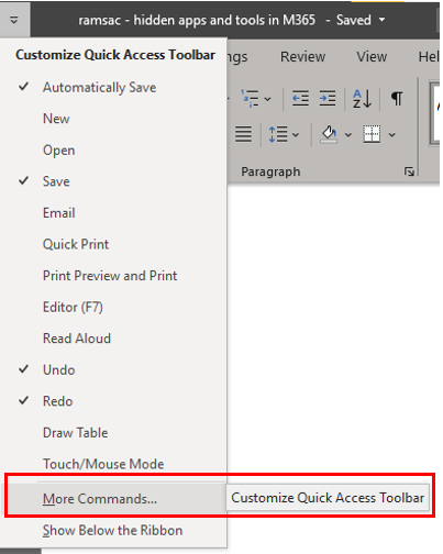 Find more commands Quick Access